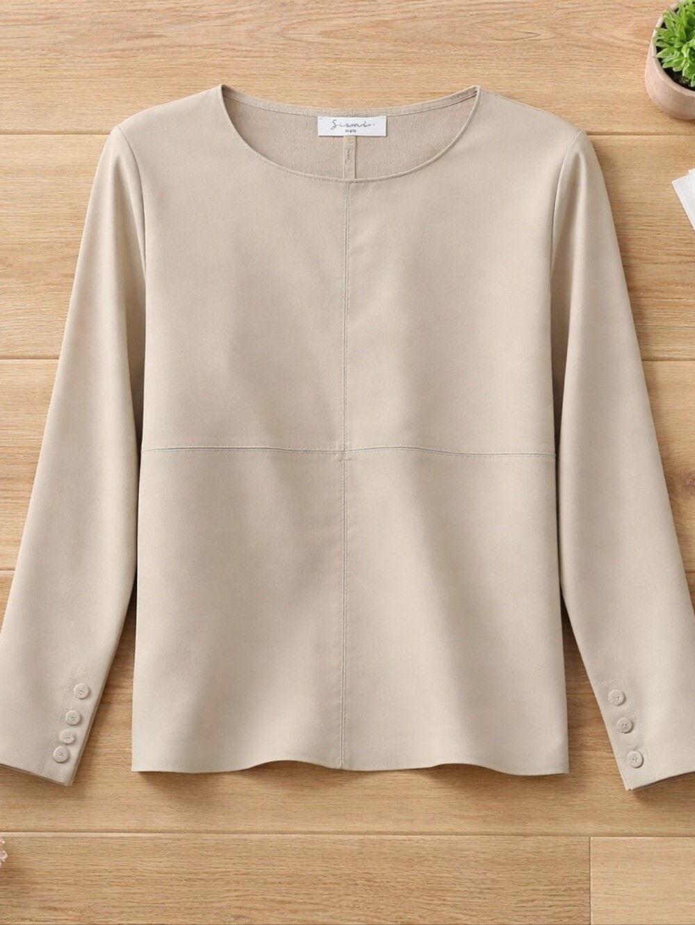 Siani Milano. Women's Long-Sleeve Crewneck Top in Light Beige